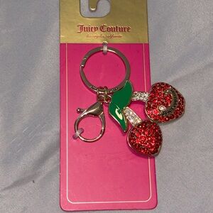 Juicy Couture Gold Cherry Keychain with Red Crystals